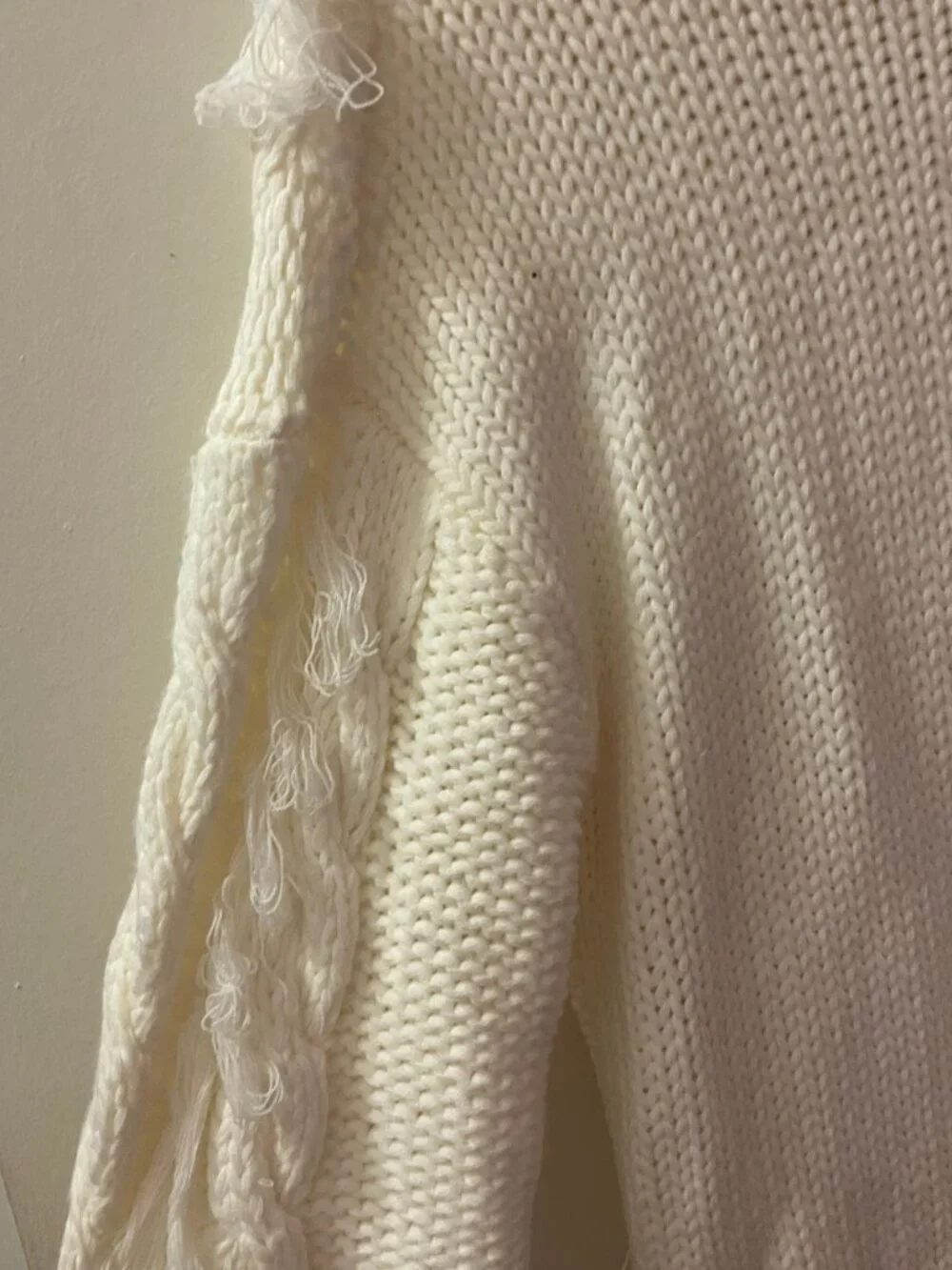 NWT FARM Rio White Cable Knit Fringe Long Sleeve Sweaterdress Pullover Size L - Picture 12 of 15